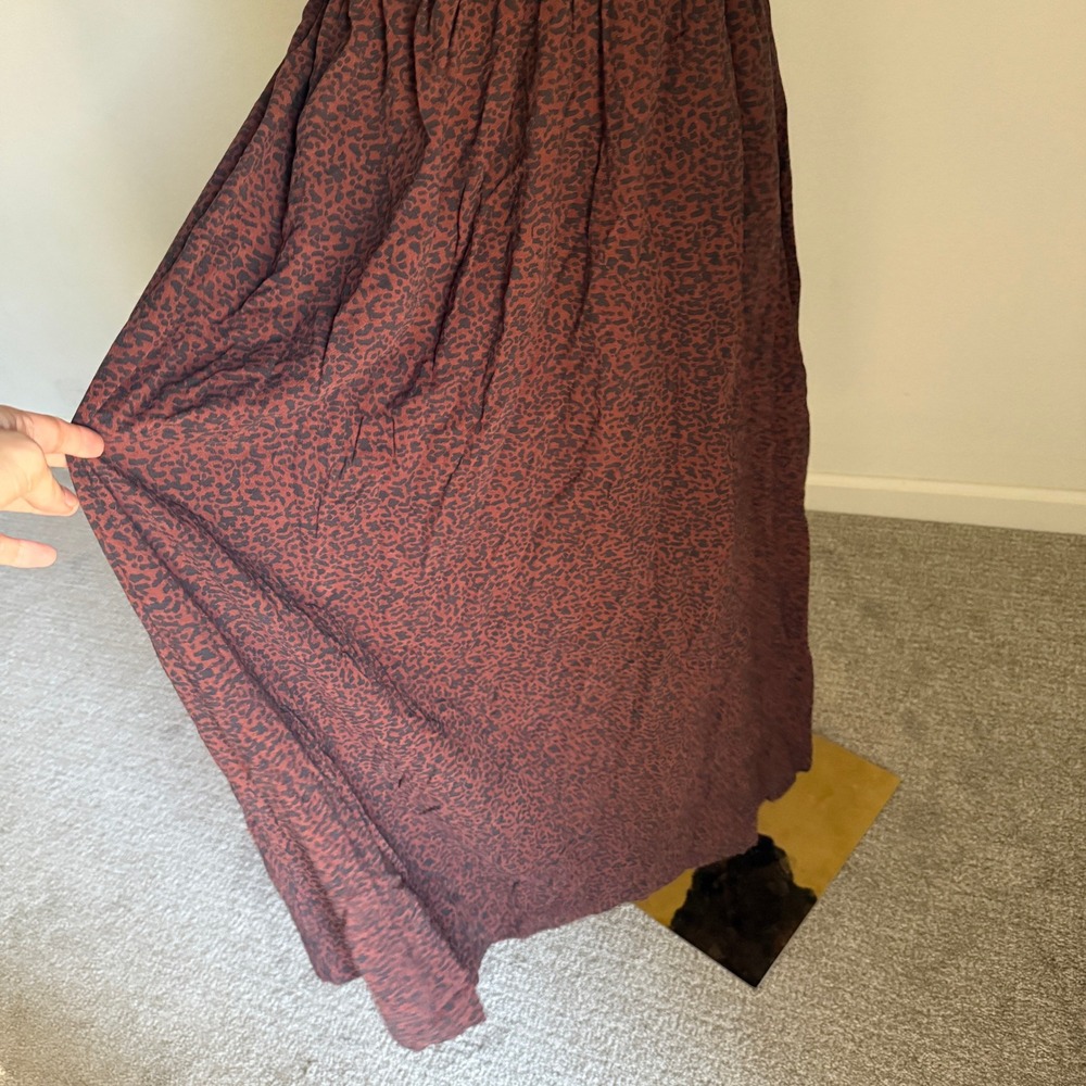 Marine Layer Charlotte Maxi Dress Deep Cheetah Brown Leopard Off Shoulder Large - Picture 7 of 13